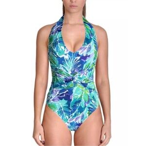 Lauren Ralph Lauren Womens One Piece Floral Halter Swimsuit